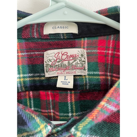 J. Crew Classic Plaid Flannel Shirt Red Green Size L Women's Size Small Men's - Picture 3 of 5